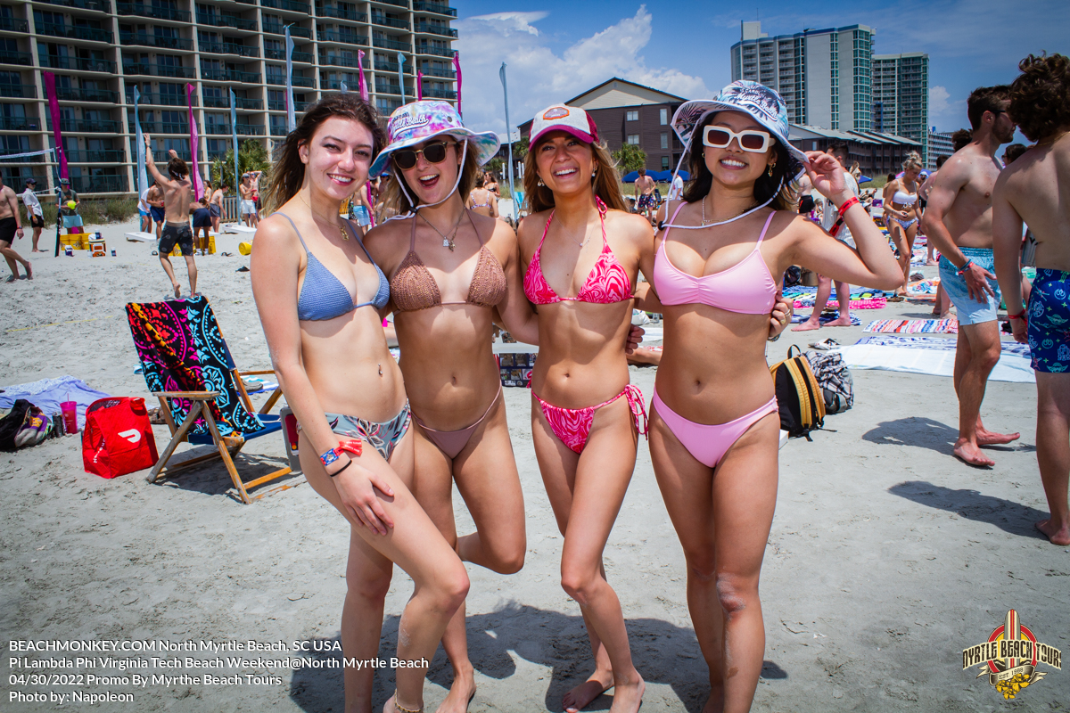 four hot sorority girls in bikinis Pi Lambda Phi Virginia Tech Fraternity Beach Weekend in North Myrtle Beach, SC USA sponsored by Myrtlebeachtours.com April 30th 2022 Photos by Napoleon