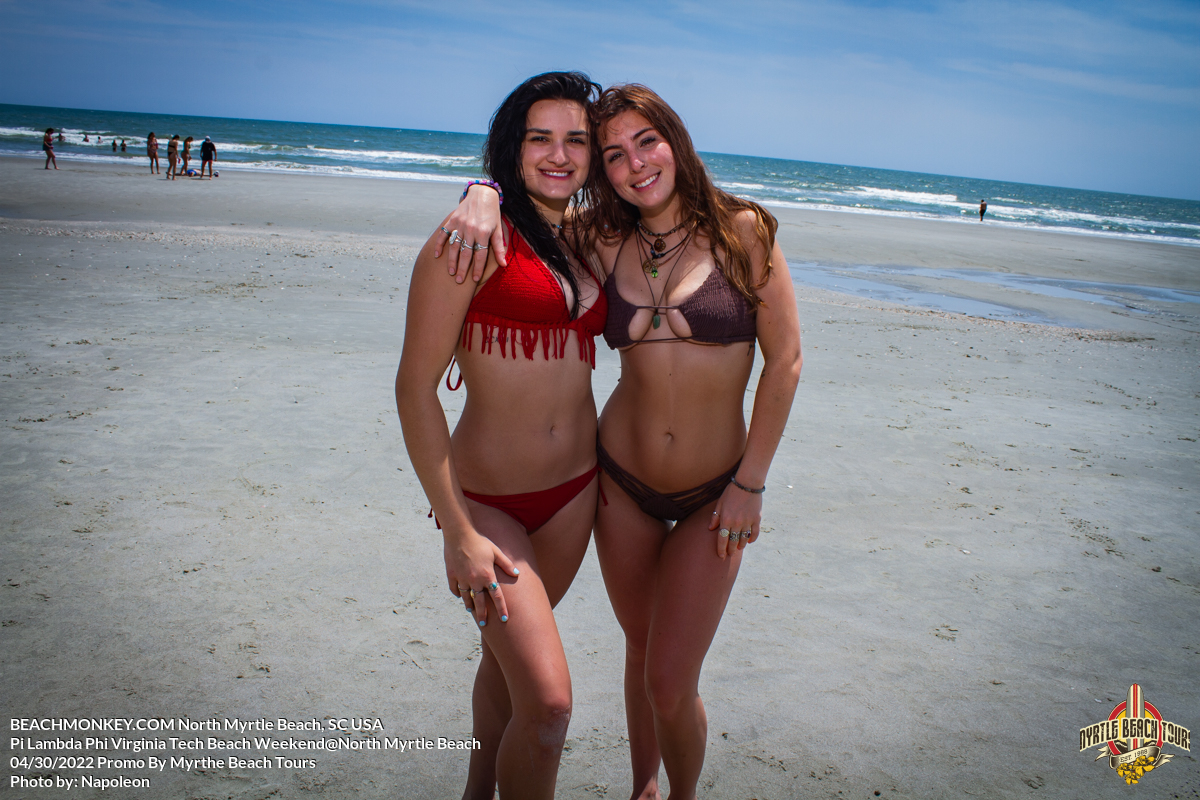 two hot girls Pi Lambda Phi Virginia Tech Fraternity Beach Weekend in North Myrtle Beach, SC USA sponsored by Myrtlebeachtours.com April 30th 2022 Photos by Napoleon