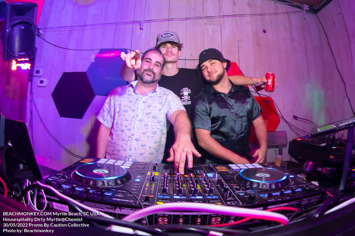 three djs at Chemist May 30th, 2022 for Housepitality presented by Myrtle Beach, SC USA photos by Myrtle Beach photographer Beachmonkey