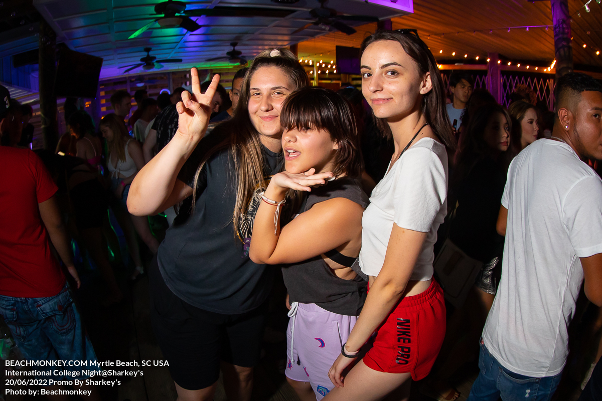 three girls from Montenegro at Sharkeys International college night in Myrtle Beach, SC USA on June 20th, 2022 photos by Myrtle Beach photographer Beachmonkey
