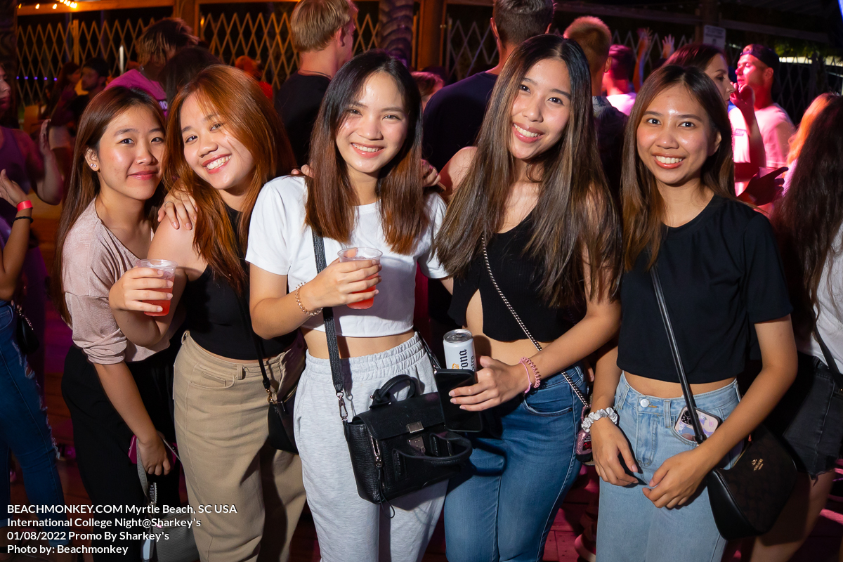five girls from thailand at the Sharkeys for College International Night August 2nd 2022 Myrtle Beach, SC USA photo by Beachmonkey a myrtle beach nightlife photographer