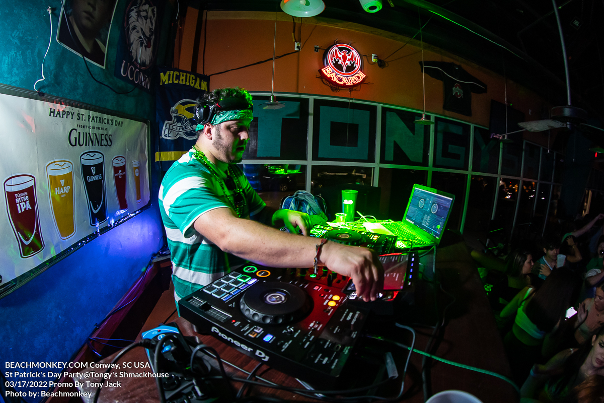 Dj tony jack at Tongys Shmackhouse for St Patricks Day on march 17 2022 in Conway, SC USA photos  by Myrtle Beach photographer Beachmonkey