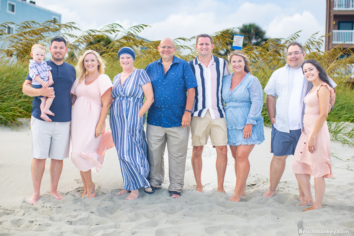A family Beach photo shoot in North Myrtle Beach, SC with Bob's family by Beachmonkey of beachmonkey photography, a family photographer August 2022