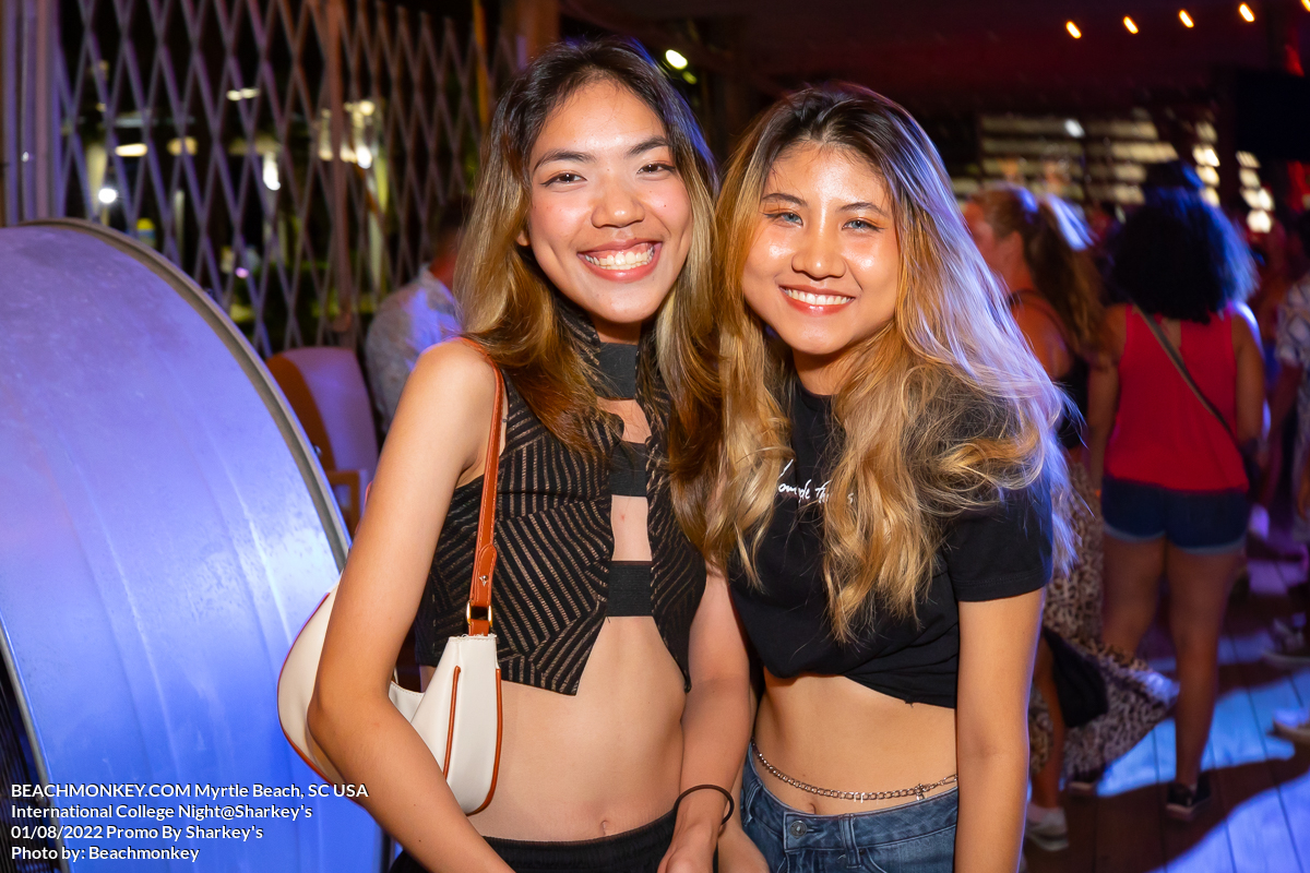 two girls from thailand at the Sharkeys for College International Night August 2nd 2022 Myrtle Beach, SC USA photo by Beachmonkey a myrtle beach nightlife photographer