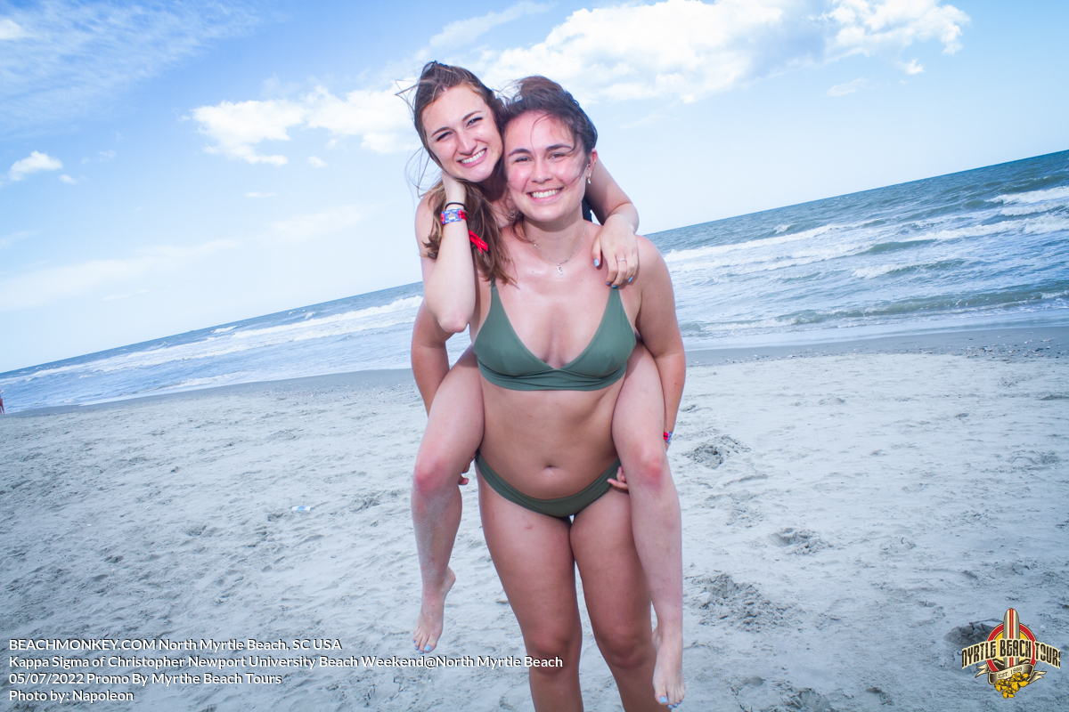 two cute girls Phi Gamma Delta of Christopher Newport University Beach Weekend in North Myrtle Beach, SC USA sponsored by Myrtlebeachtours.com May 9 2022 Photos by Napoleon