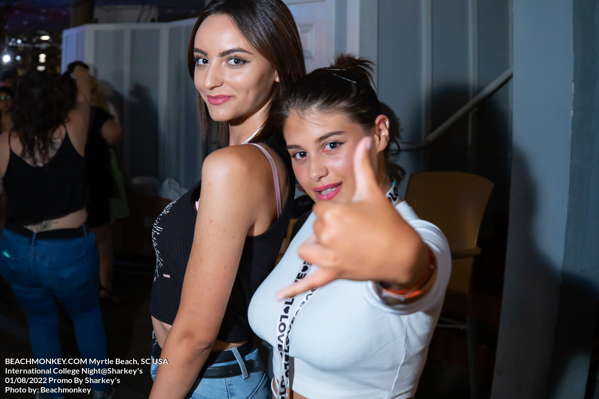 two girls from montenegro at the Sharkeys for College International Night August 2nd 2022 Myrtle Beach, SC USA photo by Beachmonkey a myrtle beach nightlife photographer