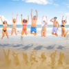college kids jumping on beach.jpg | Beachmonkey happy college fraternity kids jumping on beach Theta Tau of University of South Carolina Weekend in North Myrtle Beach, SC USA sponsored by Myrtlebeachtours.com September 3rd 2022 Photos by Beachmonkey