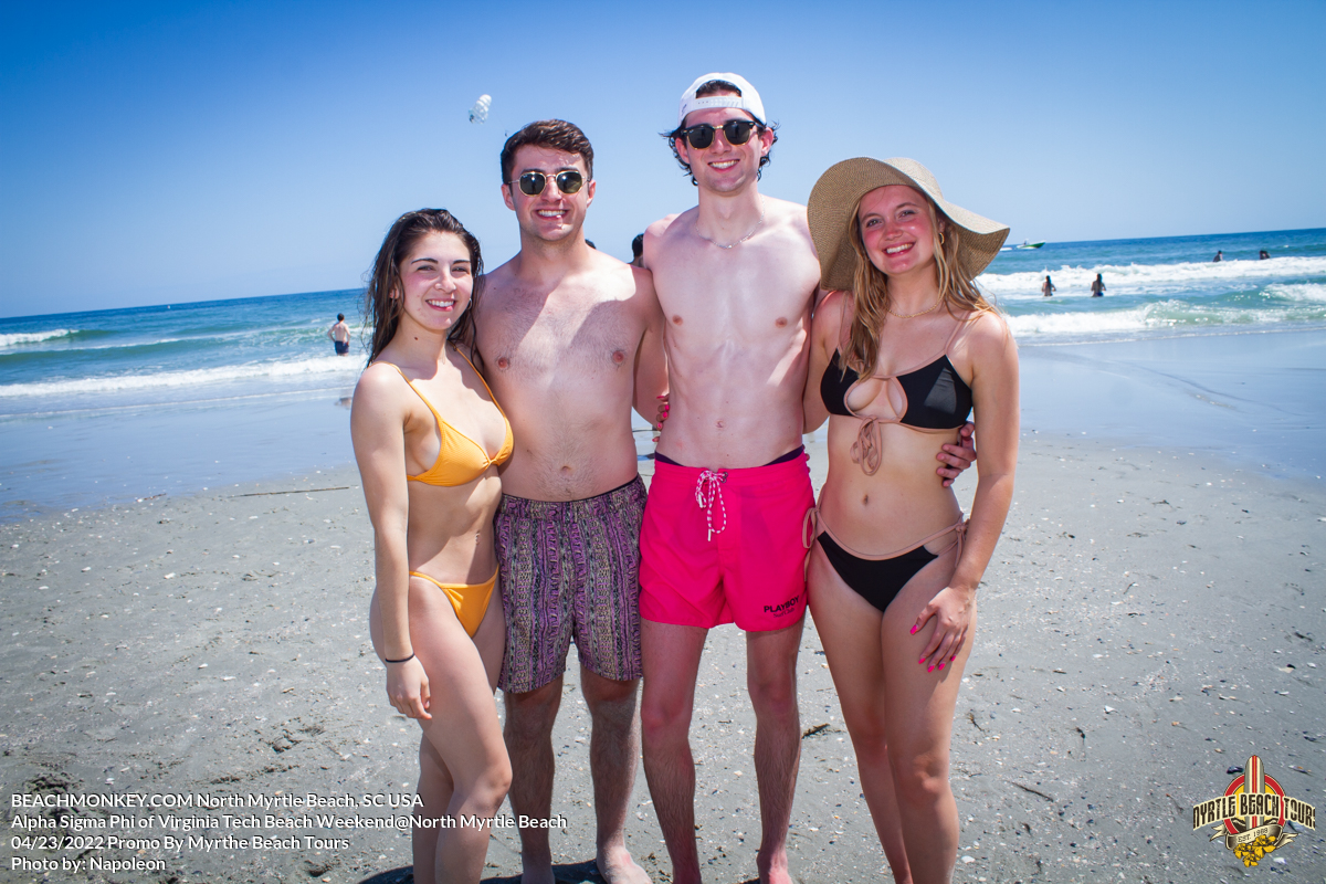 four friends Alpha Sigma Phi Virginia Tech Fraternity Beach Weekend in North Myrtle Beach, SC USA sponsored by Myrtlebeachtours.com April 23rd 2022 Photos by Napoleon