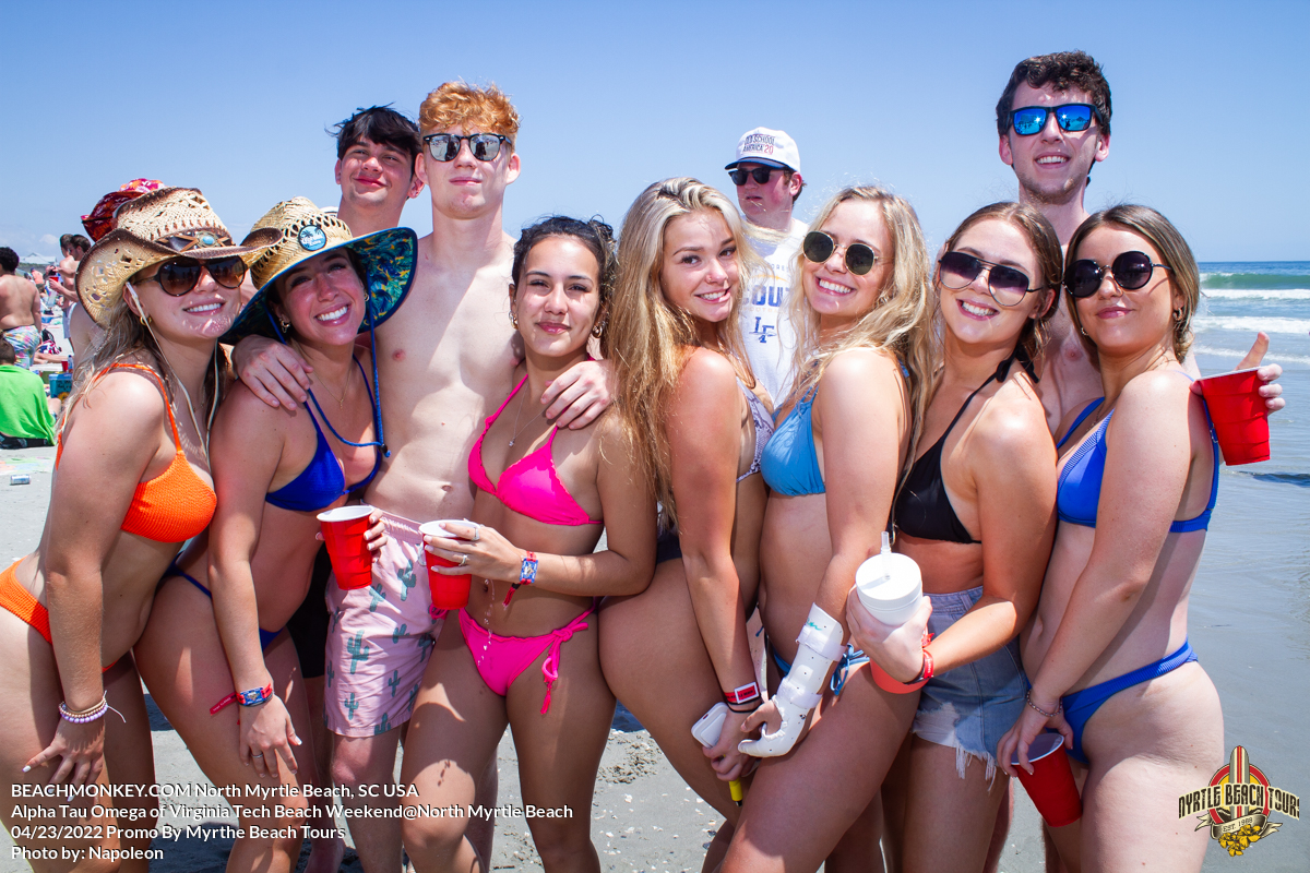 group of people Alpha Tau Omega Virginia Tech Fraternity Beach Weekend in North Myrtle Beach, SC USA sponsored by Myrtlebeachtours.com April 23rd 2022 Photos by Napoleon