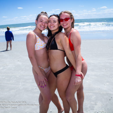 three hot sorority girls in bikinis Delta Sigma Pi Virginia Tech Fraternity Beach Weekend in North Myrtle Beach, SC USA sponsored by Myrtlebeachtours.com April 9th 2022 Photos by Napoleon
