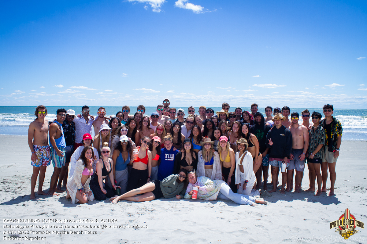 fraternity group photo Delta Sigma Pi Virginia Tech Fraternity Beach Weekend in North Myrtle Beach, SC USA sponsored by Myrtlebeachtours.com April 9th 2022 Photos by Napoleon