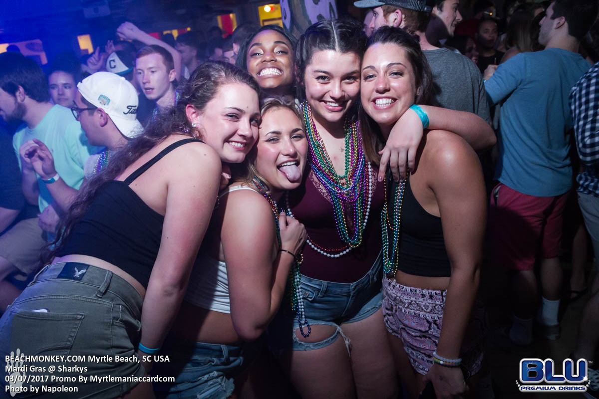 five hot girls Nightlife photography at Mardi Gras at sharkeys on March 7th, 2017 in Myrtle Beach, SC by Myrtle maniac Card Photos by Myrtle Beach photographer Napoleon