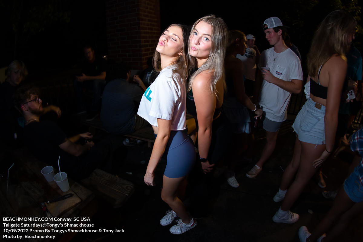 two hot girls at Tongys Shmackhouse for Tailgate Saturdays Sept 10th 2022 in Conway, SC USA photos by Myrtle Beach photographer Beachmonkey