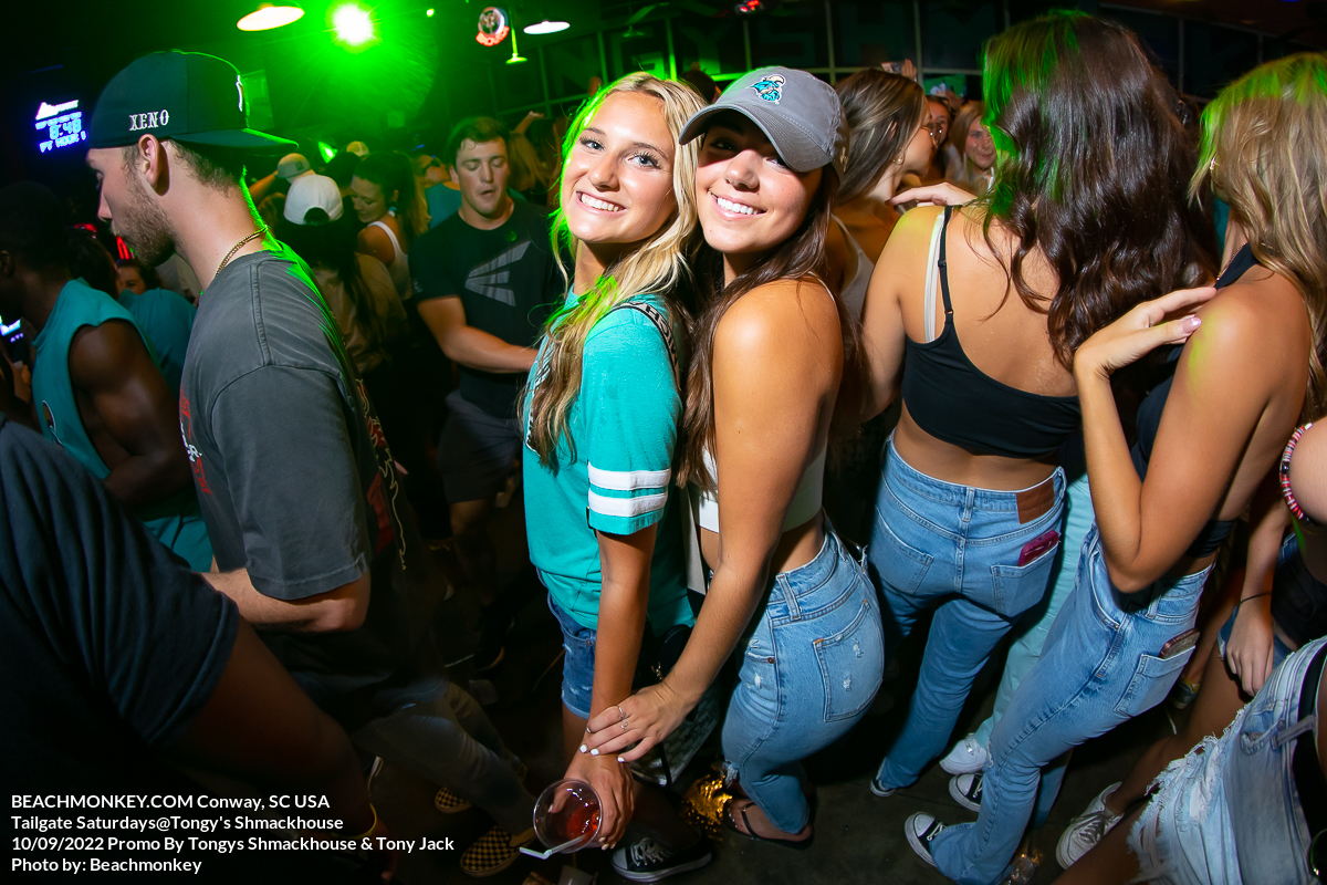 two hot girls at Tongys Shmackhouse for Tailgate Saturdays Sept 10th 2022 in Conway, SC USA photos by Myrtle Beach photographer Beachmonkey