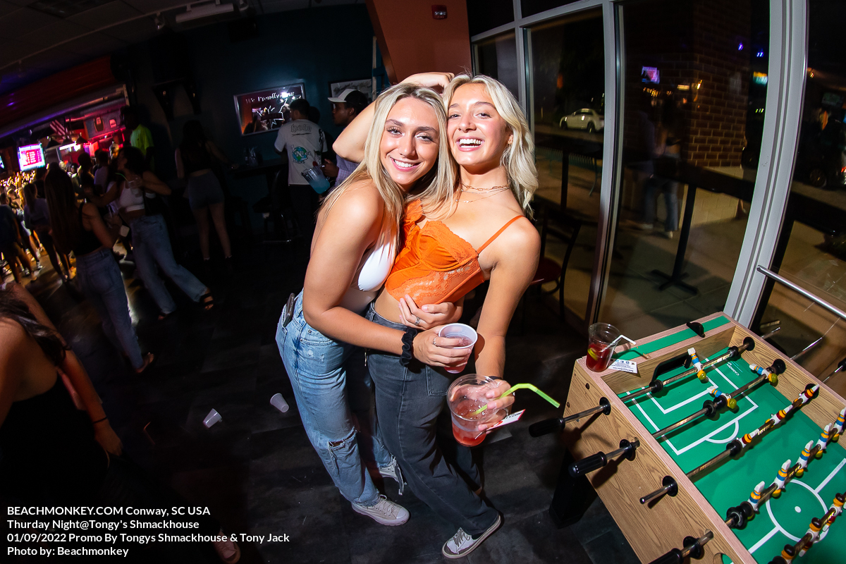 two hot girls at Tongys Shmackhouse for Thursday night on Sept 1st 2022 in Conway, SC USA photos  by Myrtle Beach photographer Beachmonkey