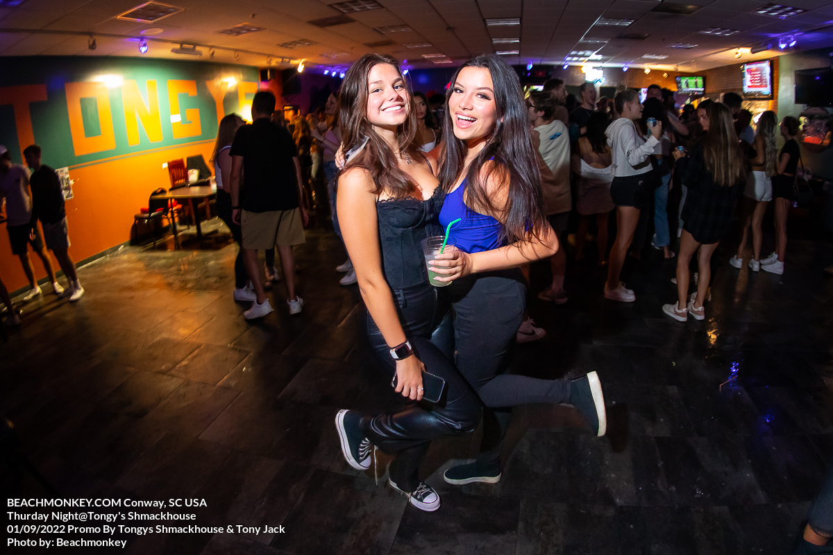 two pretty girls at Tongys Shmackhouse for Thursday night on Sept 1st 2022 in Conway, SC USA photos  by Myrtle Beach photographer Beachmonkey